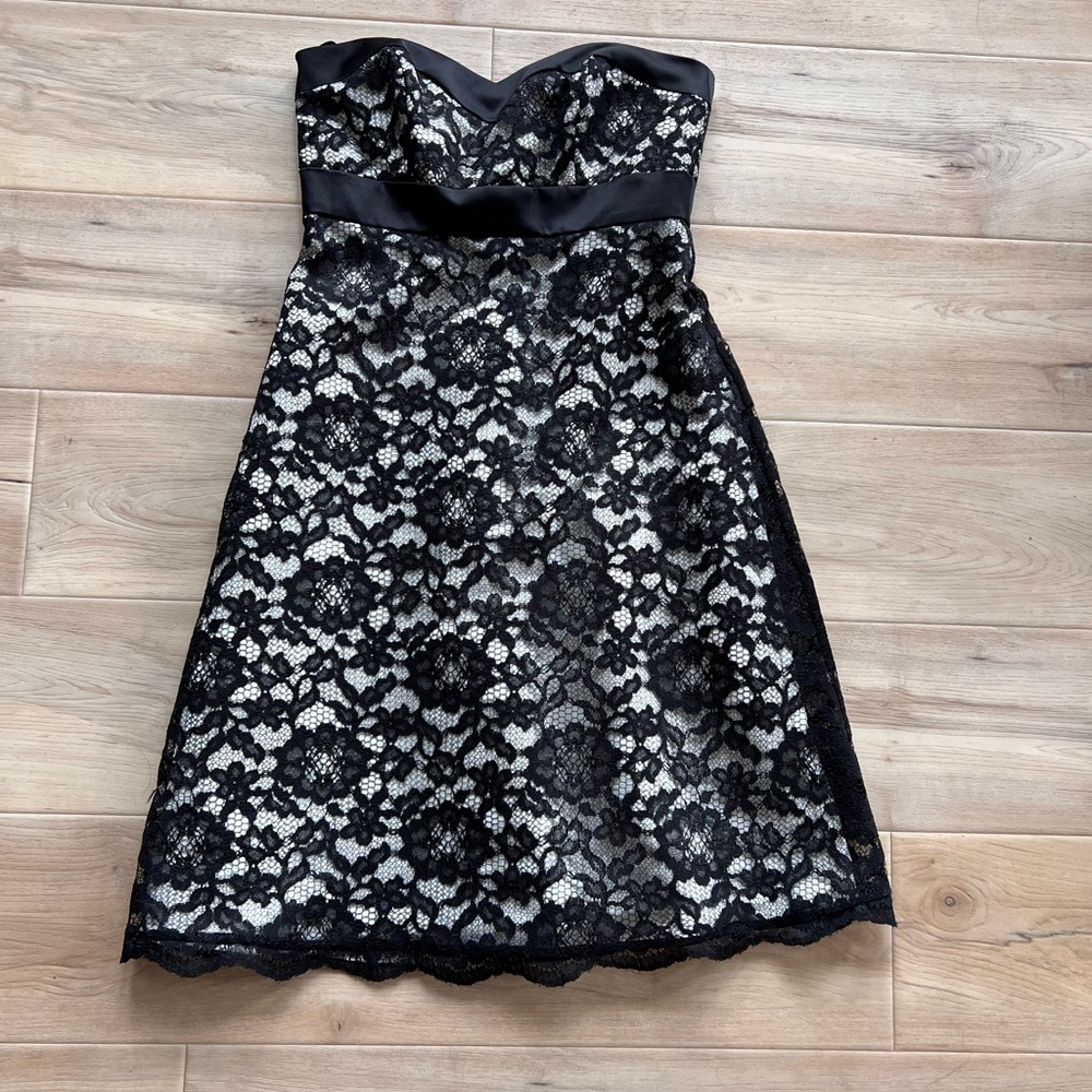 White House Black Market Strapless Black Lace Dress